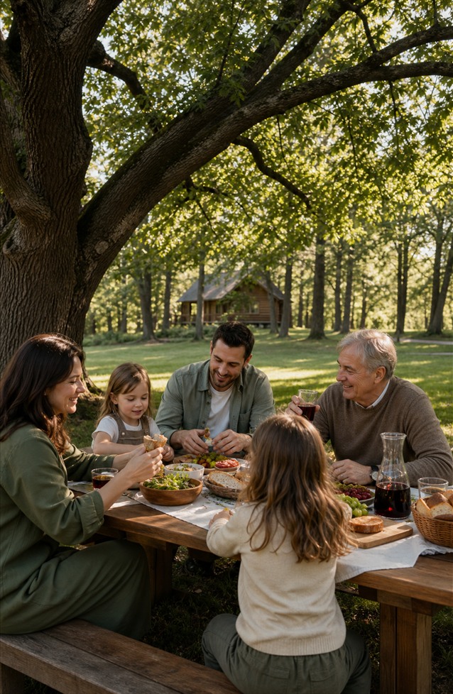 Familie la picnic sub un copac